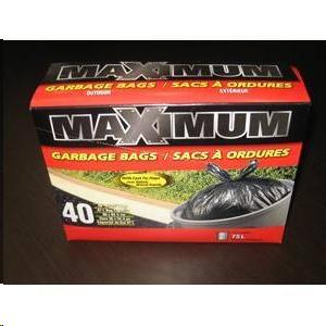 MAXIMUM OUTDOOR GARBAGE BAGS - BLACK 26X32-1/2 40/BOX